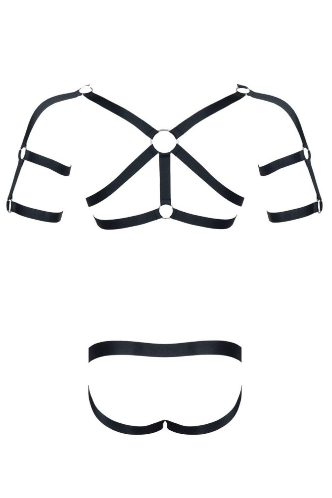 męski komplet z gumy: t-shirt z ozdobami z tyłu i przodu, figi z otwartym tyłem XXL/XXXL