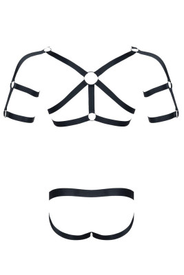 męski komplet z gumy: t-shirt z ozdobami z tyłu i przodu, figi z otwartym tyłem L/XL