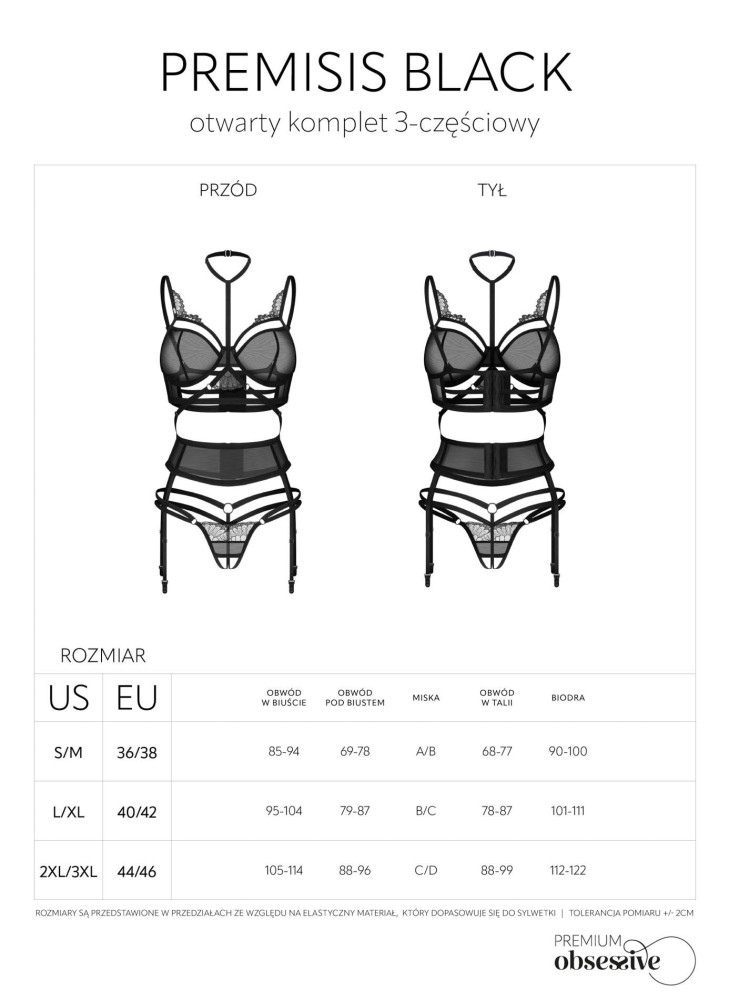 Premisis Black otwarty komplet 3-częściowy   S/M